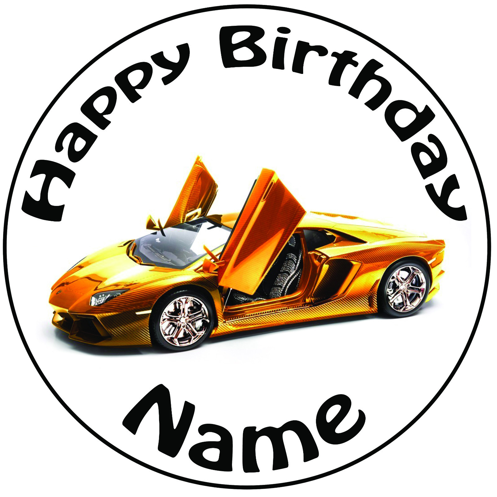 Personalised Birthday Lamborghini Round 8" Easy Precut Icing Cake ...