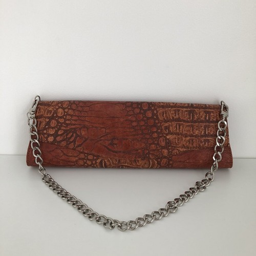 United Colors Of Benetton Handbag Red Brown Animal Print Clutch Shoulder Bag - Picture 14 of 23