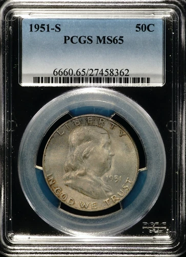 1951-S Silver Franklin Half Dollar PCGS MS65,  Nice Bell Lines,  362