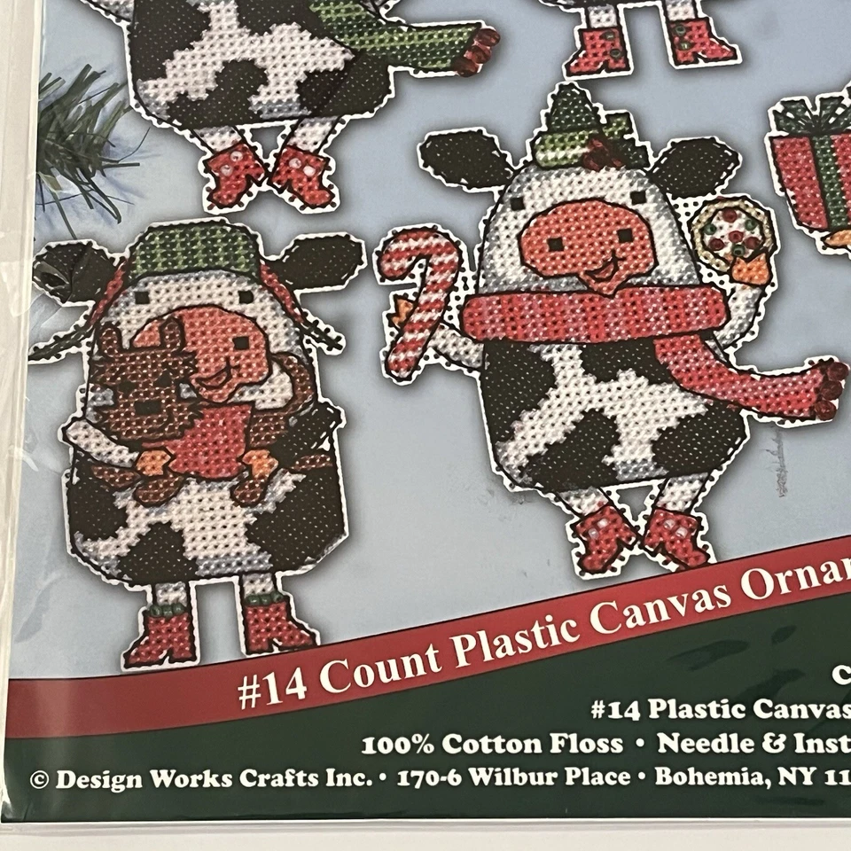 Christmas Plastic Canvas Ornament Kit COWS Design Works Crafts Ellen Krans NEW - Image 4 of 4