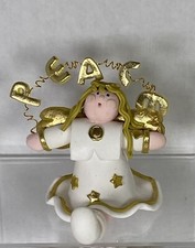Peace Angel Clay Cake Topper White Gold Christmas