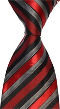 New Classic Striped Red Black Sliver JACQUARD WOVEN 100 Silk Men's Tie Necktie