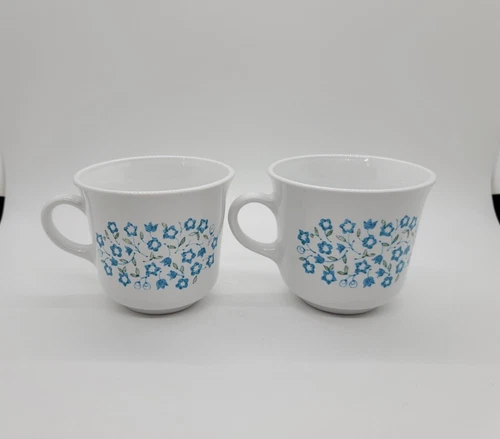 Pair Vintage Corning Corelle Blue Heather Coffee Tea Cups Mug ~Replacements~ 70s