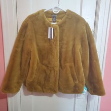 New Chelsea & Theodore Faux Fur Brown Coat Jacket - Size Medium