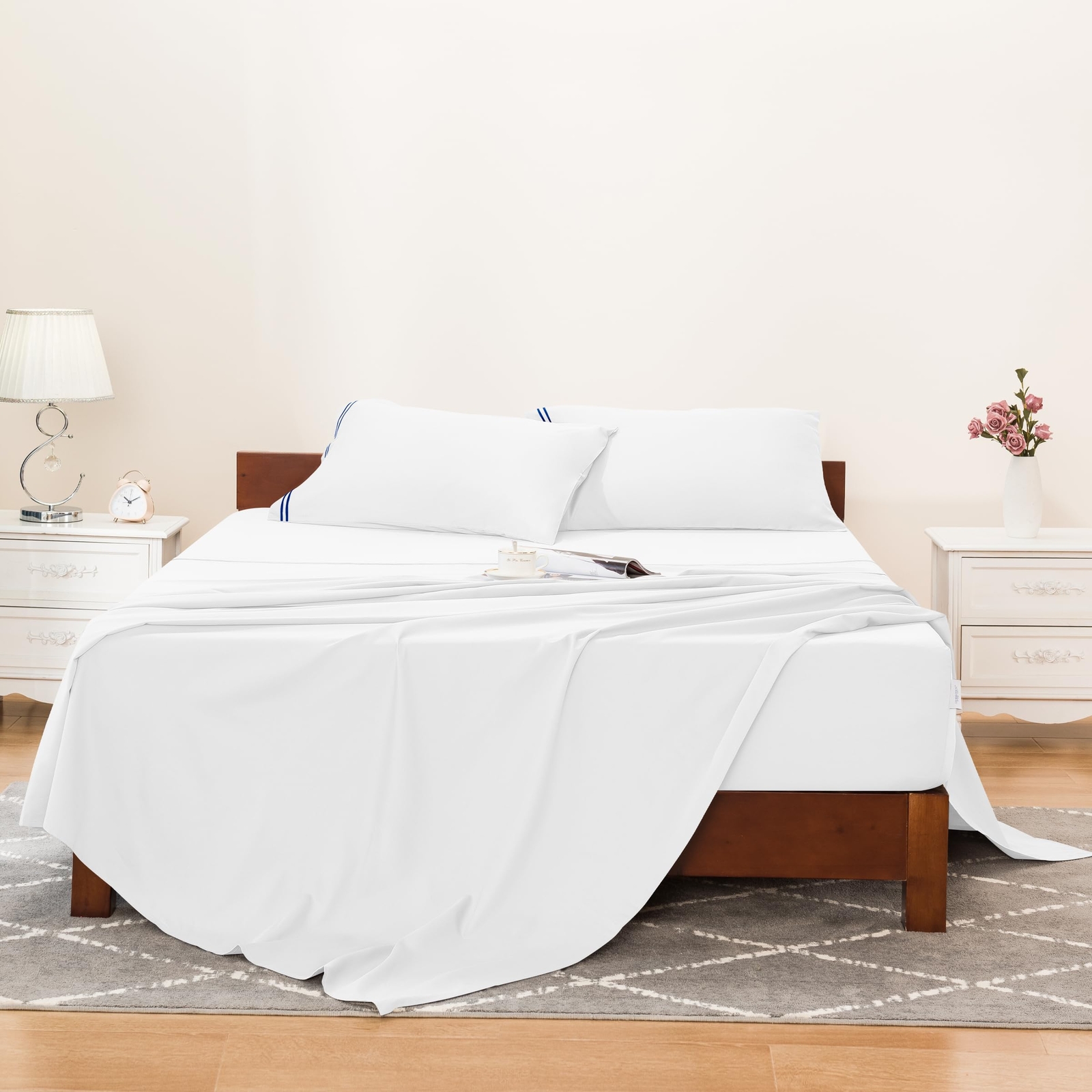Bed Sheets Silky Soft Touch 4-Piece Bed Sets Cooling Tencel Cotton with Deep ...-image