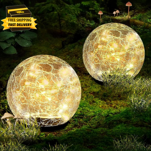 Garden Solar Ball Lights Outdoor Waterproof, 50 LED Cracked Glass Globe Solar Po