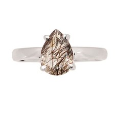 Natural Tourmalated Quartz / Black Rutile, Sri Lanka 925 Silver Ring s.7 CR73605