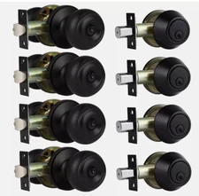 4 Pack Keyed Entry Door Knobs & Single Cylinder Deadbolt Lock Combo Set