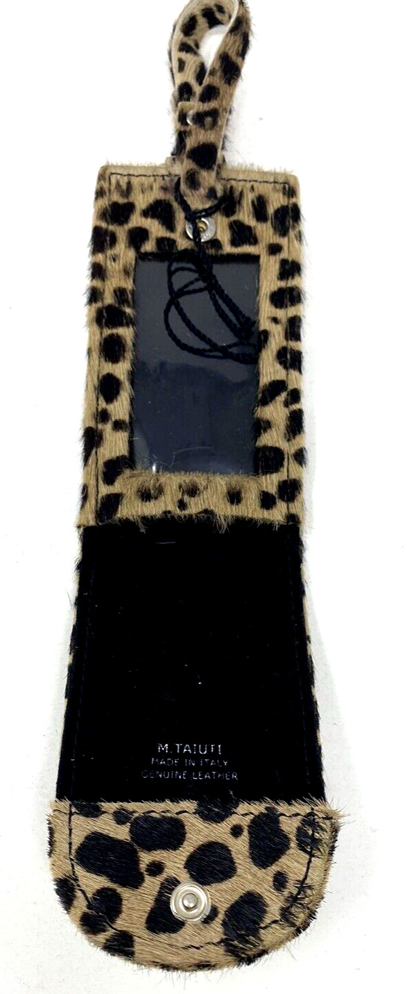 MAURIZIO TAIUTI MADE IN ITALY LEATHER HAIR ON HIDE CHEETAH PRINT LUGGAGE TAG