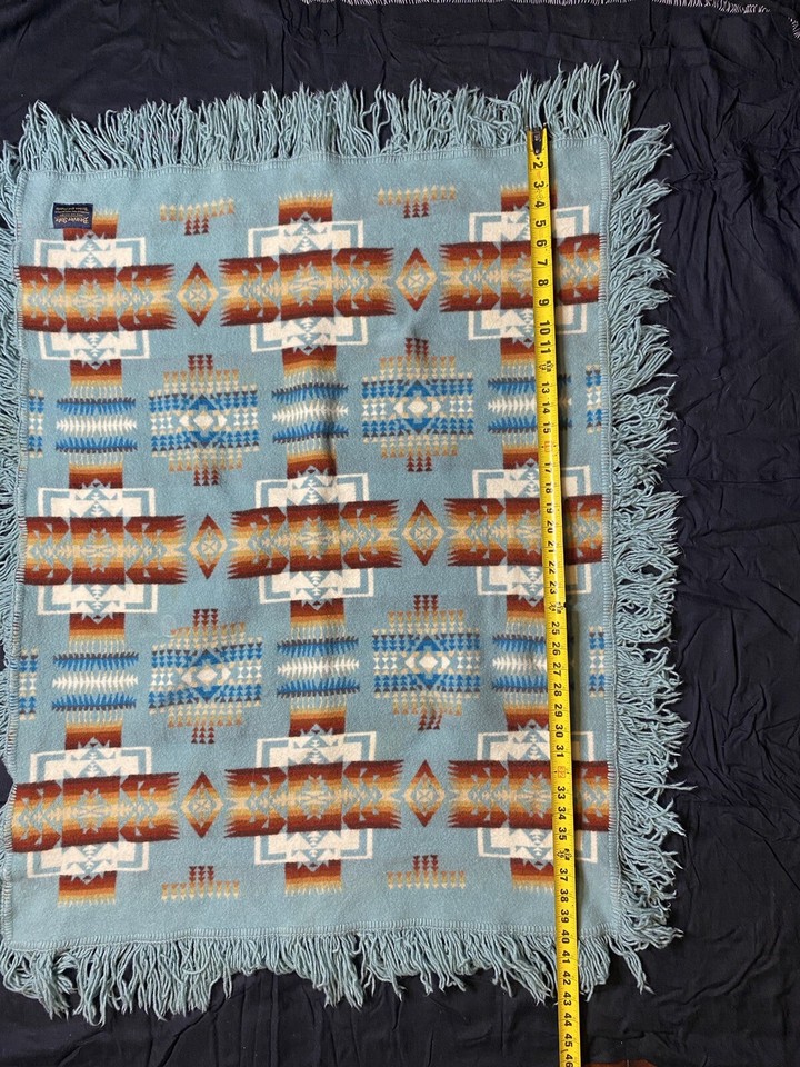 Pendleton Beaver State Chief Joseph Wool Baby Crib Blanket Aqua Fringe