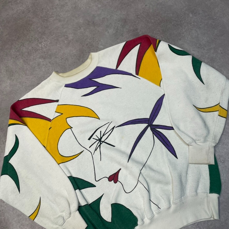 Vintage Sweatshirt Mens Y2K Abstract All Over Print Jumper, White, Small image 3