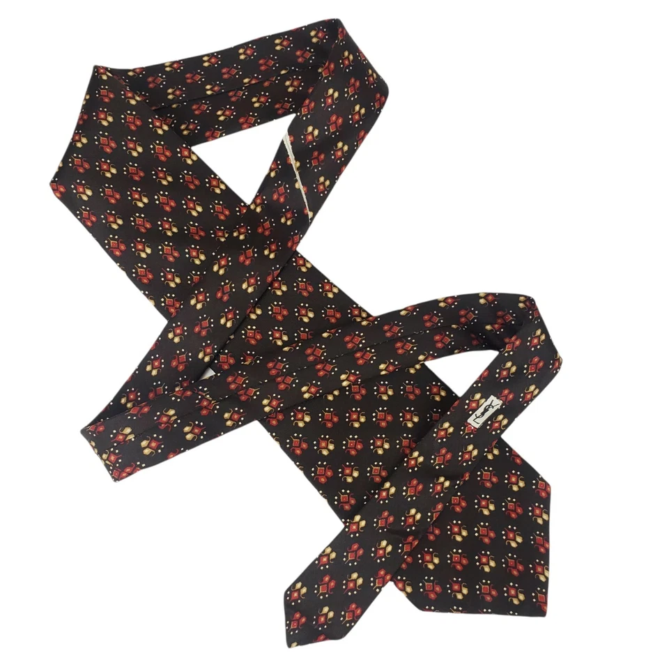Gravata geométrica vintage Yves Saint Laurent marrom vermelha larga - LEIA - Imagem 3 de 4
