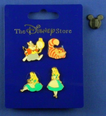 Alice in Wonderland White Rabbit Cheshire Cat Japan 4 Mini Pin Set OC # 4710