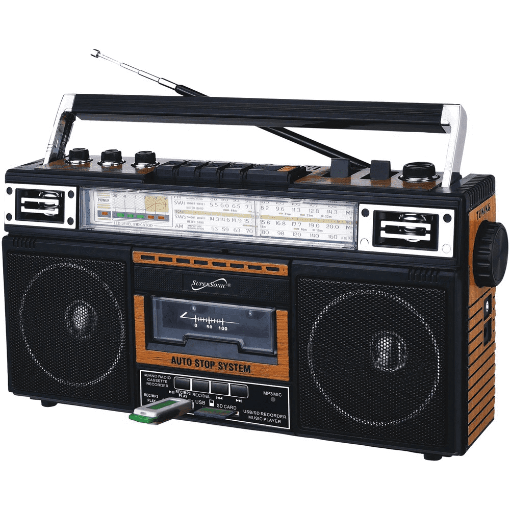 Supersonic SC-3201BT-WD Retro 4-Band Radio and Cassette Player