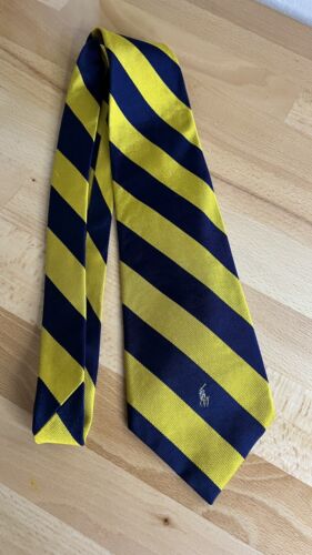 Vintage Polo Ralph Lauren Tie Navy Blue Gold Repp Silk Striped Necktie Pony - 第 1/10 張圖片