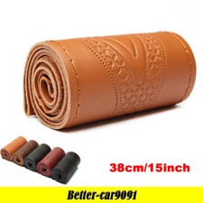 1538cm Diy Pu Leather Auto Car Steering Wheel Cover With Needles Thread Brown