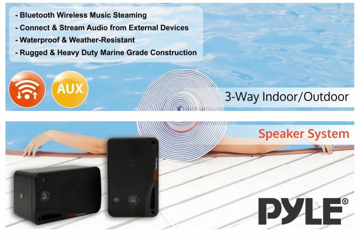 Dual Wireless Bluetooth Speaker Stereo Waterproof Mountable Garage Backyard Pool