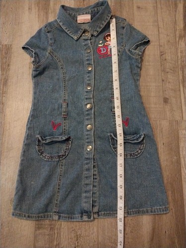 Nickelodeon Dora The Explorer Denim Dress Jumper Snap Down SS Girls Size 5 2010 - Picture 23 of 24