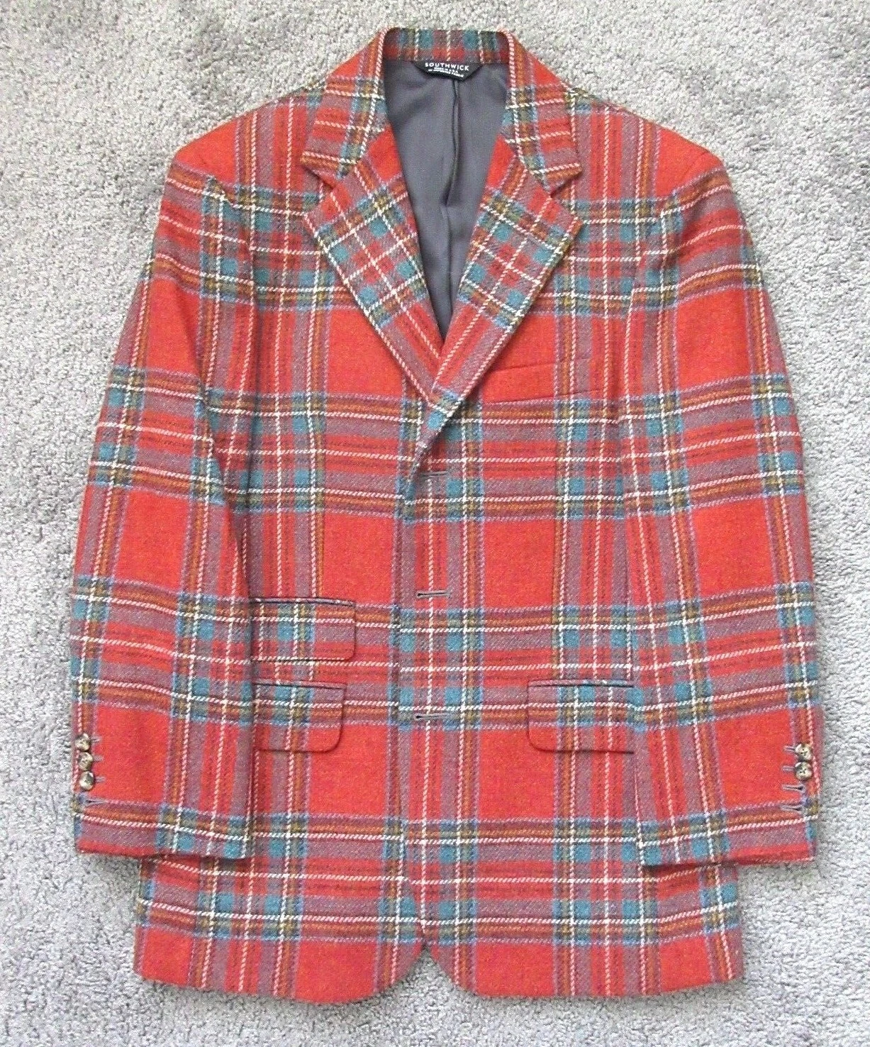 MENs 37S SOUTHWICK USA RED PLAID WOOL TWEED 3-B SPORT COAT BLAZER JACKET MINT