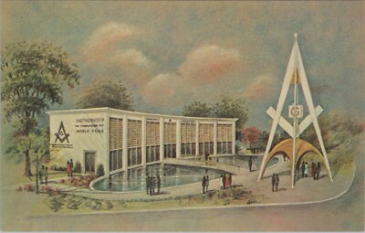 Masonic Brotherhood Center 1964 Worlds Fair Artist Rendering NY postcard DP5