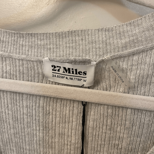 27 Miles Malibu Women’s Sweater Grey Cotton Cashmere Long Bell Sleeve V-neck Sz - Picture 2 of 7