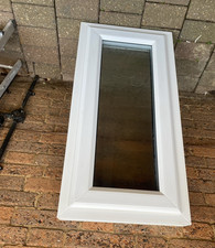 White uPVC Casement Window 18 x 35in Obscure Double-Glazed w/ Hardware