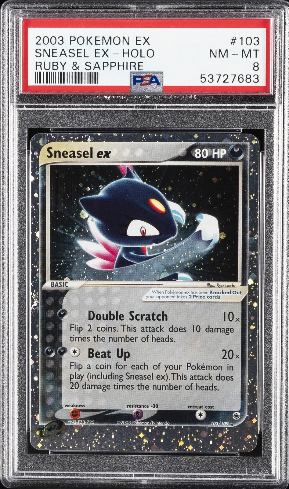 2003 POKEMON EX RUBY & SAPPHIRE #103 SNEASEL EX-HOLO PSA 8