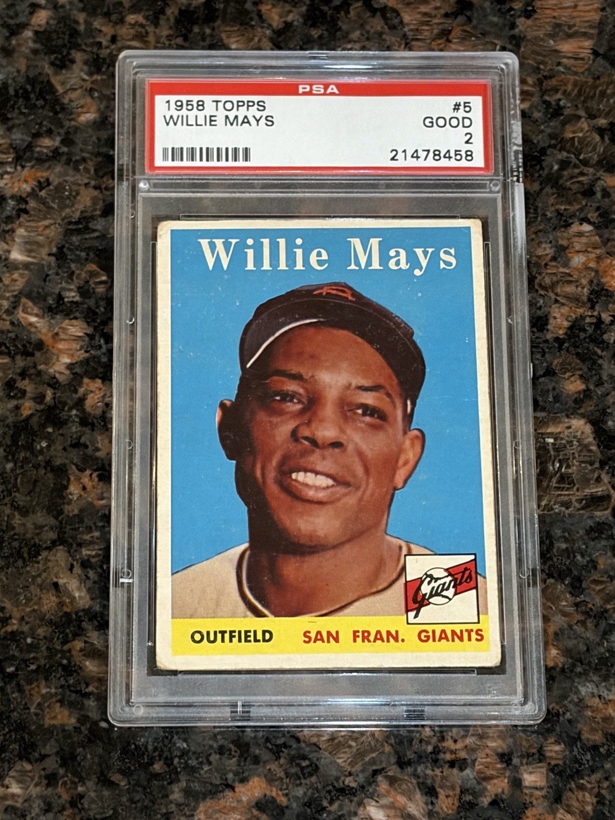 1958 Topps Willie Mays #5 Baseball Card PSA 2