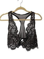 Victorias Secret Dream Angels Bralette Black Lace Nude Mesh Racerback XL NWOT