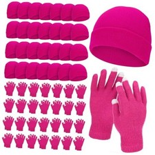 56 Pcs Winter Beanies Hats Gloves Set Bulk Unisex Beanie Hat and Rose Red