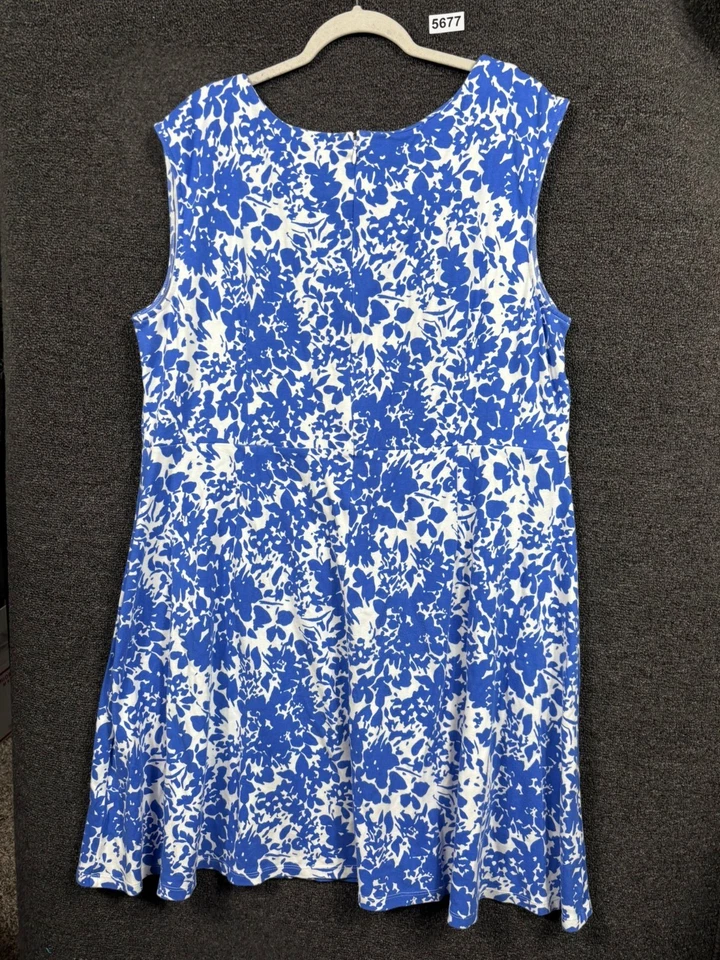 Talbots Knit Jersey Fit & Flare Dress Womens Size 2X Floral Blue Sleeveless - Image 2 of 4