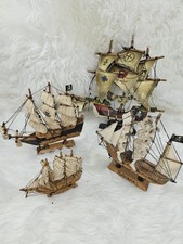 4 Vintage Wooden Ship Decor Santa Maria Pirat...
