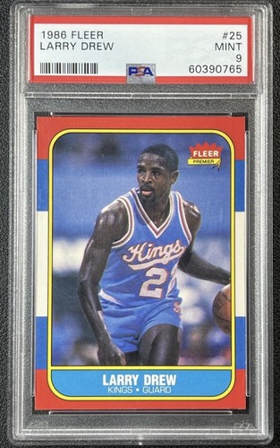 1986 FLEER LARRY DREW #25 PSA 9 Graded Basketball Card Vtg NBA SACRAMENTO KINGS