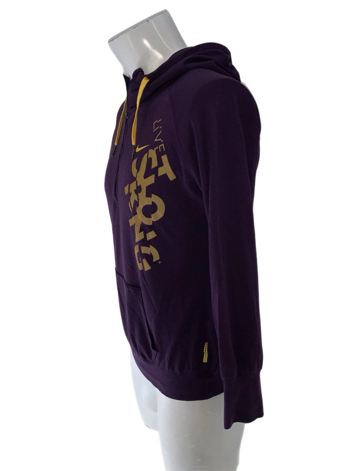 Sudadera con capucha Nike Livestrong 1/4 cremallera para mujer L púrpura amarillo Dri-Fit YGI V5- Foto 4 de 4