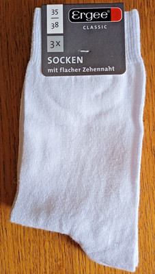 3 Paar Socken  Größe 35-38 weiß von Ergee mit flacher Zehennaht