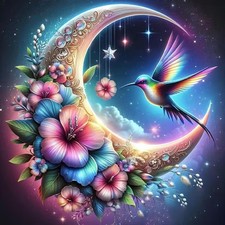 5D DIY Animal Hummingbird Diamond Painting Kits for Adults,Magic Moonlit Humming