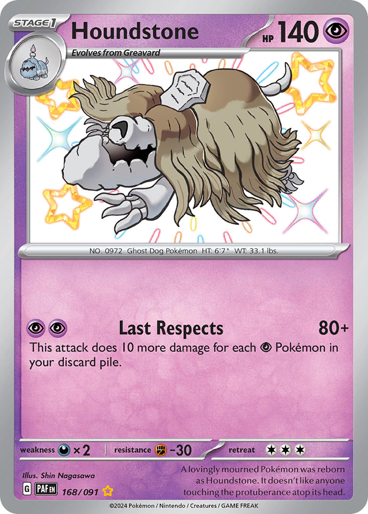 Houndstone 168/091 Shiny Rare Paldean Fates Pokemon Holo Near Mint