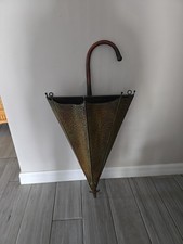 Vintage Hammered Metal Umbrella Holder Wall Hanging Textured Patina Umbrella Art