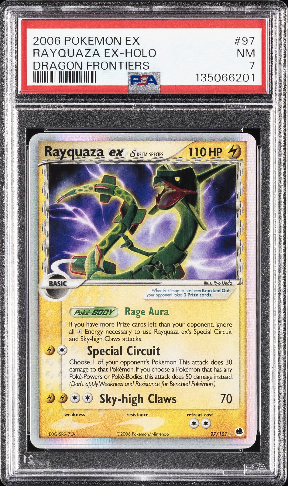 2006 POKEMON EX DRAGON FRONTIERS #97 RAYQUAZA EX-HOLO PSA 7