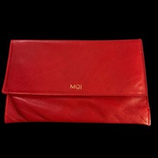 Lillian Vernon MQI Red Leather Boho 5 Zippered Pocket Clutch Case