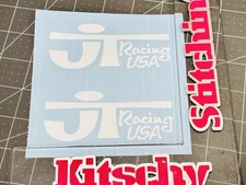 2 JT Racing VTG Style Vinyl Decals Many Colors/Szs Number Plate Stickers
