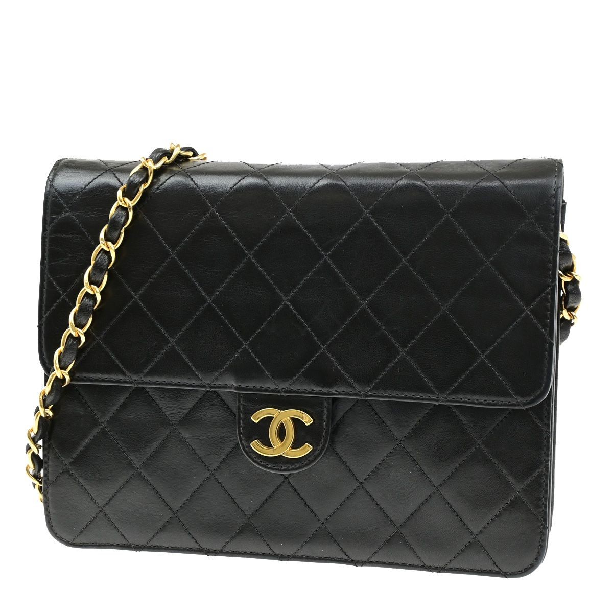 Chanel Black Leather CC Logo Matelasse Single Flap Chain Shoulder Bag