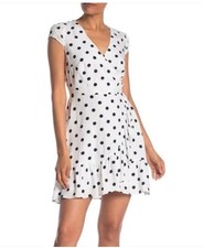 J. Crew Size 10 Black Polka Dot Ruffle Faux Wrap White Dress