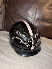Casco de motocicleta Harley Davidson para mujer negro calcomanías rosas talla M DOT