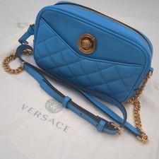 VERSACE Medusa Quilted Chain Shoulder Bag color Blue Gold fashion goods women