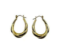 14K Yellow Gold Twisted Oval Hoop Earrings #20687