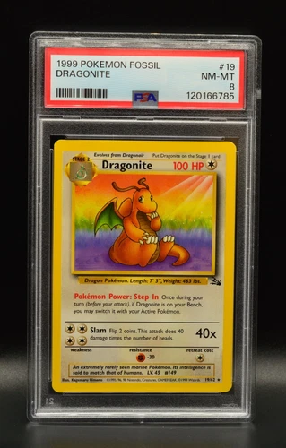 Dragonite 1999 Pokemon Fossil Unlimited #19/62 WOTC PSA 8 Newly Graded