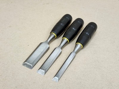 Stanley Black Plastic Handle 3 Pc Wood Chisel Set 1/2'', 3/4'' & 1''