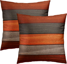 Fall Thanksgiving Throw Pillow Covers 18 x 18 Set of 2, Retro Rustic Barn Wood T