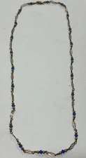 Vintage Gold And Blue Beaded Necklace 14/20 GF Lobster Clasp Estate Find 23 Inch